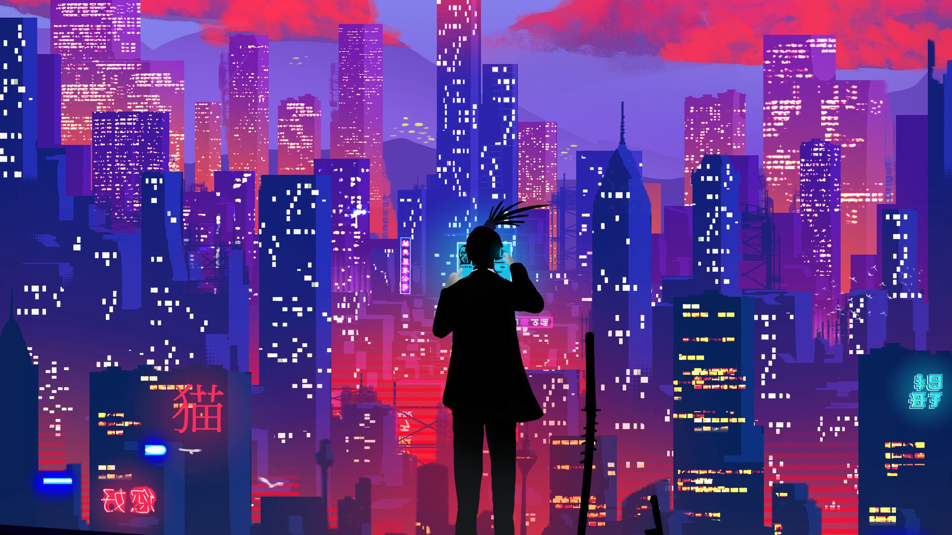 Wallpaper Silhouette City Art Buildings Height City Art 1920x1080 Wallpaper Teahub Io