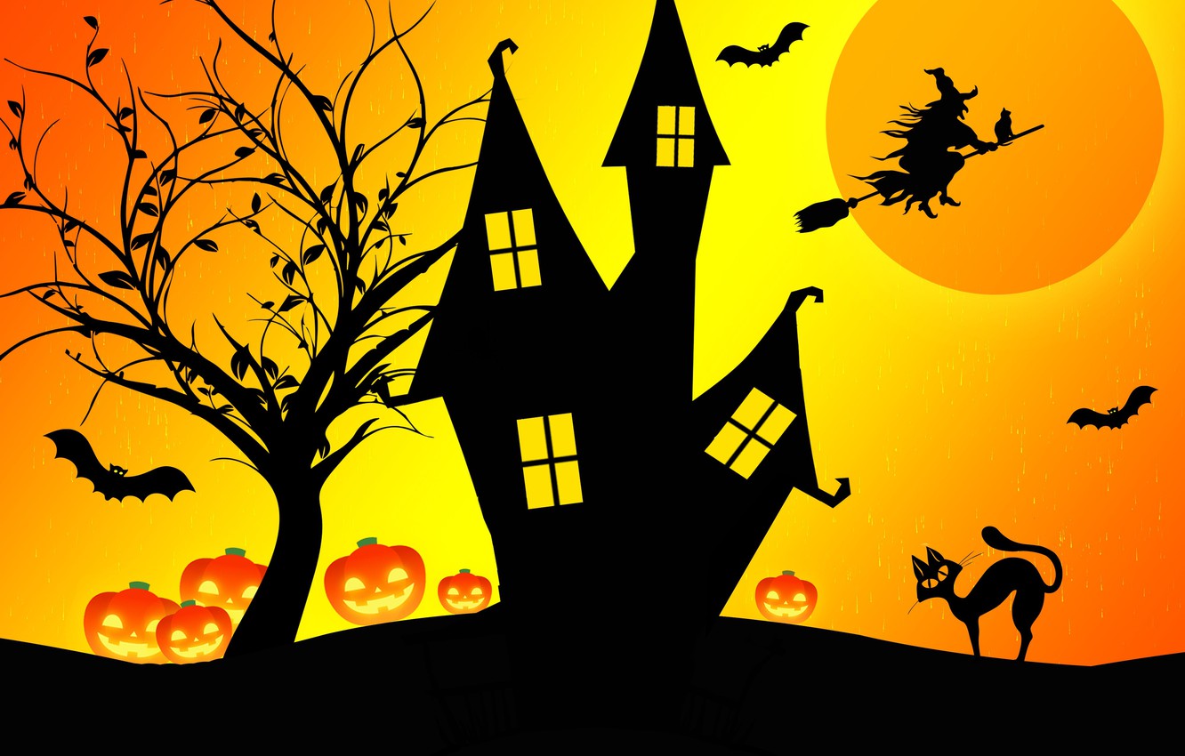 Photo Wallpaper Night, House, Halloween, Witch - Noche De Brujas Halloween - HD Wallpaper 