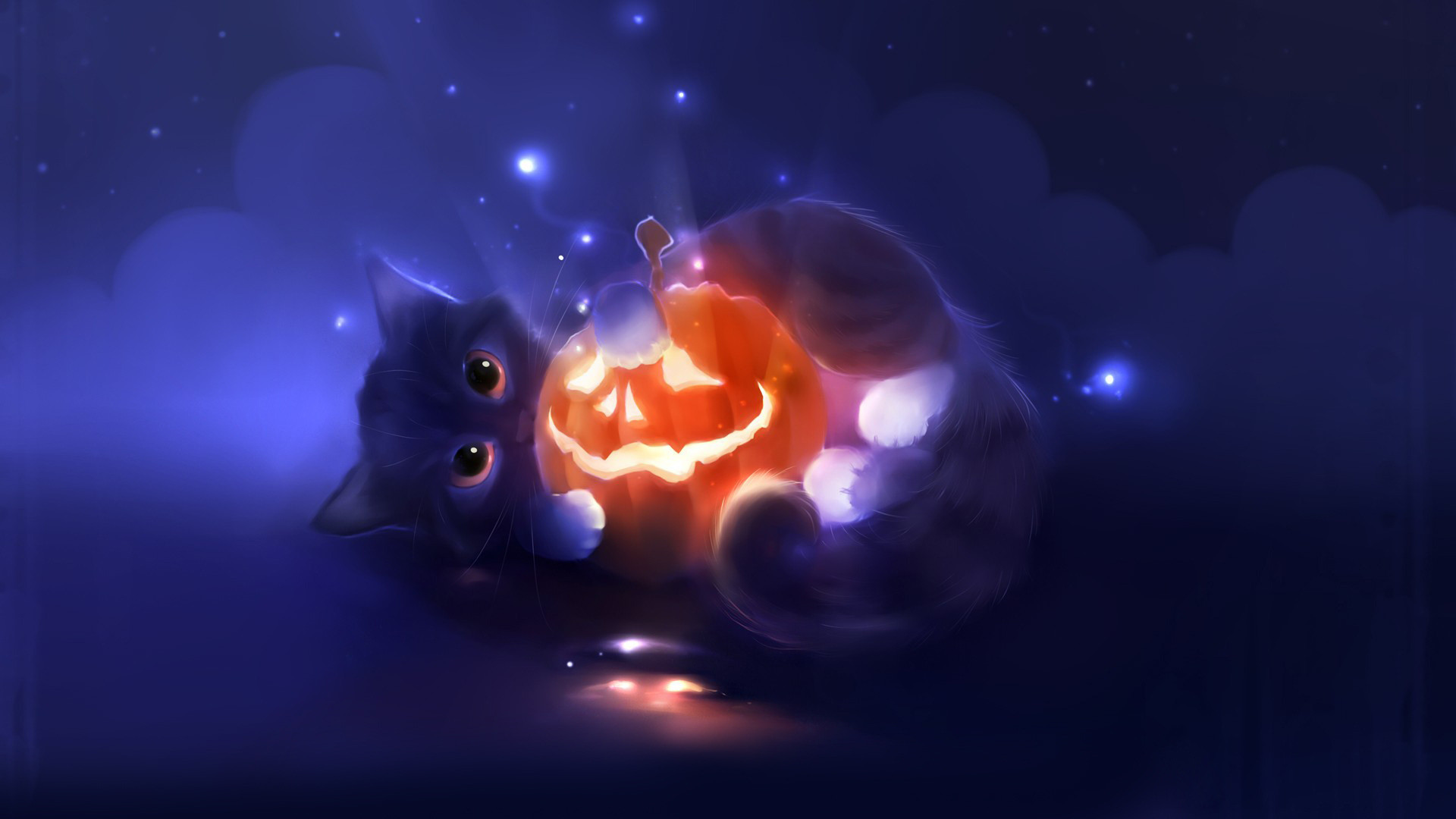 1920x1080, Jack O Lantern Kitten Cat Halloween Holiday - Cat Halloween Background Cute - HD Wallpaper 