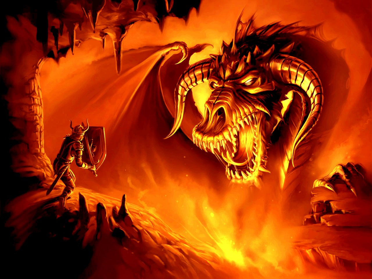 Magic-wallpapers - Warrior Fighting A Dragon - HD Wallpaper 