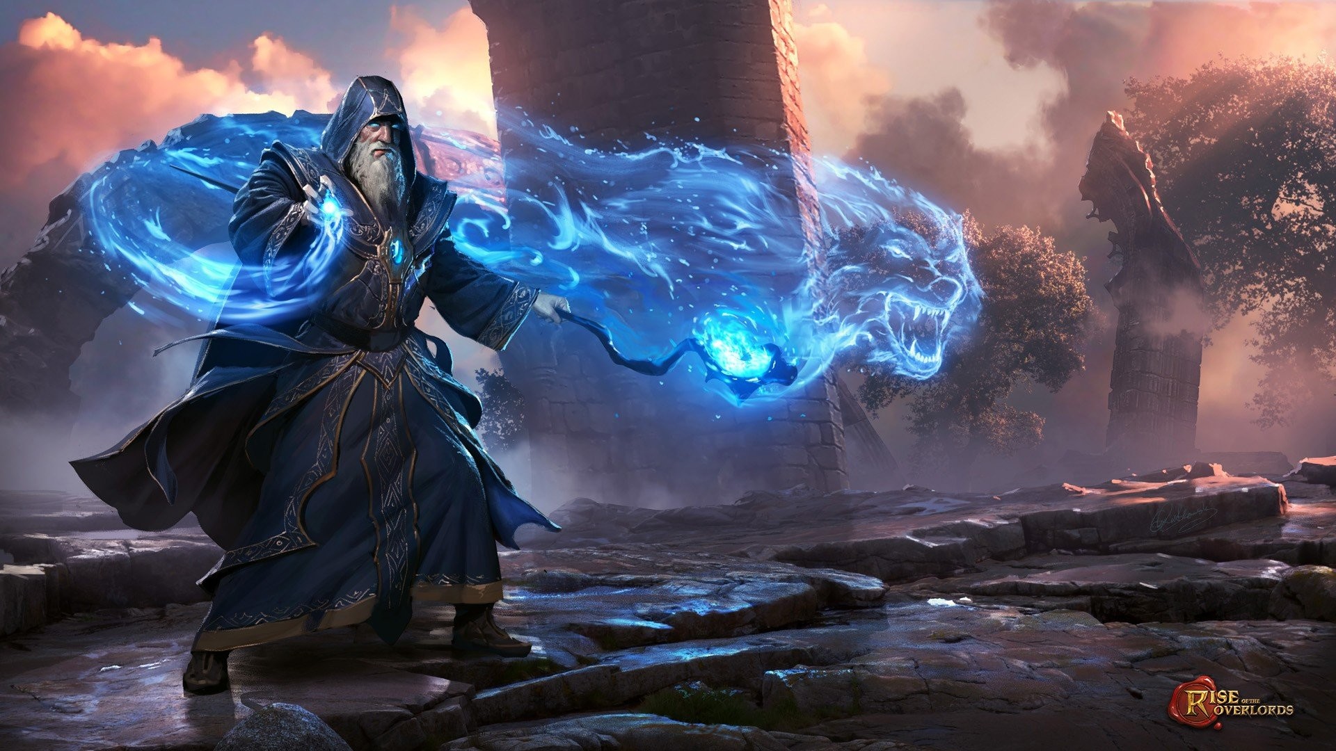 Wizard, Men, Beards, Artwork, Magic, Robes, Video Games - Wizard Overlord - HD Wallpaper 
