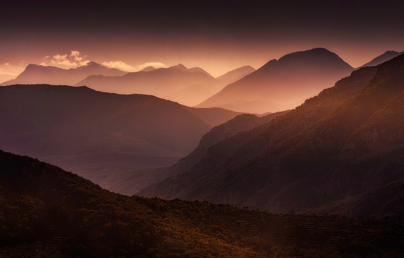 Photo Wallpaper Nature, The Evening, Mountains, Mountain, - Mountains In  The Evening - 1332x850 Wallpaper 