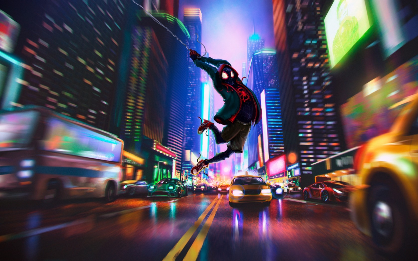 Into The Spider Verse, New York, Urban, Night, Vehicles, - Spider Man Into The Spider Verse New York - HD Wallpaper 