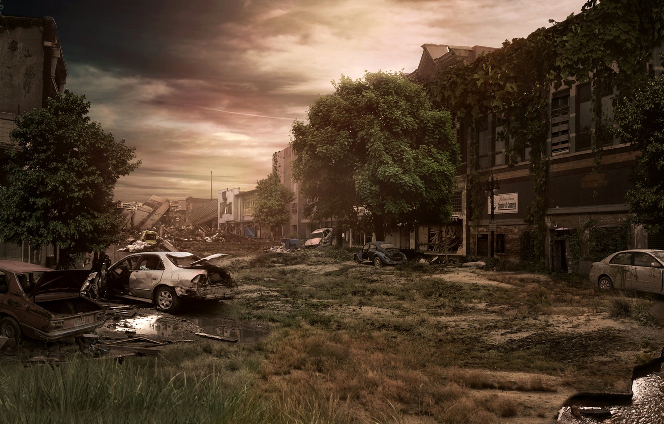 Photo Wallpaper City, Fantasy, Ruins, Destroyed, Apocalypse, - Ruins City - HD Wallpaper 