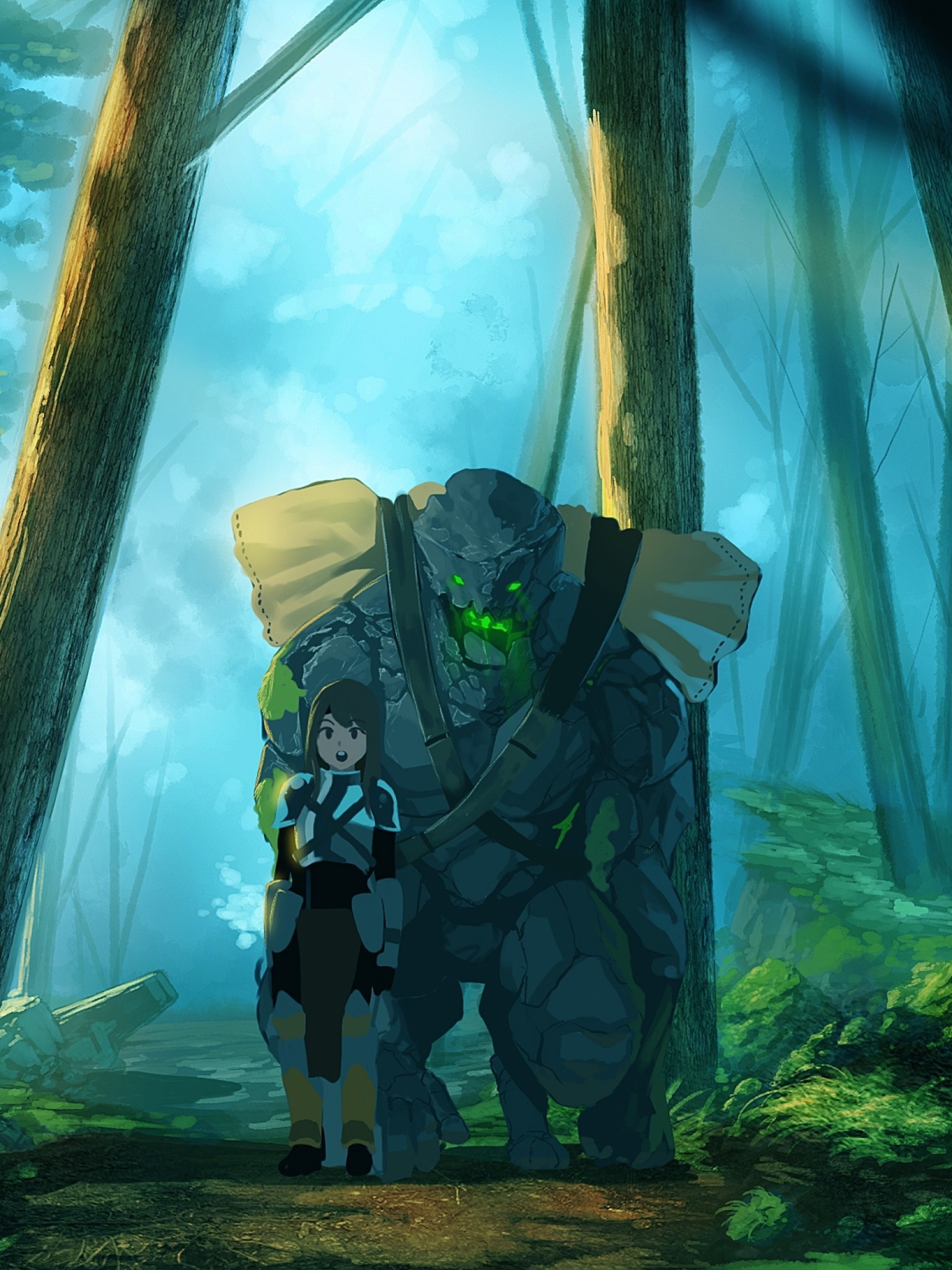 Anime Golem, Forest, Trees, Anime Girl, Walking, Fantasy - Fantasy Girl Walking In Forest - HD Wallpaper 