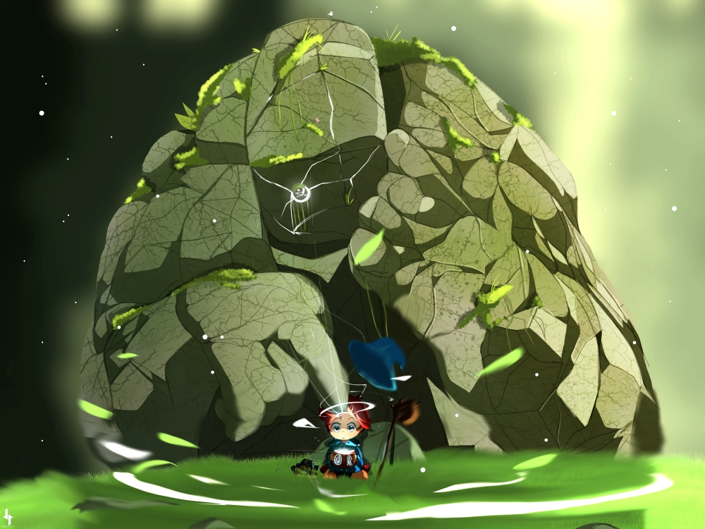 Golem, Child, Staff, Artwork, Grass, Magic - Grass Golem - HD Wallpaper 