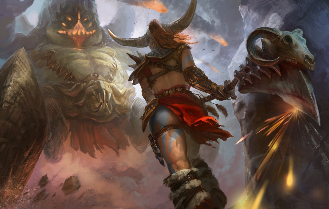 Photo Wallpaper Girl, Weapons, Fiction, The Game, Monster, - Diablo 3 Barbarian Art - HD Wallpaper 