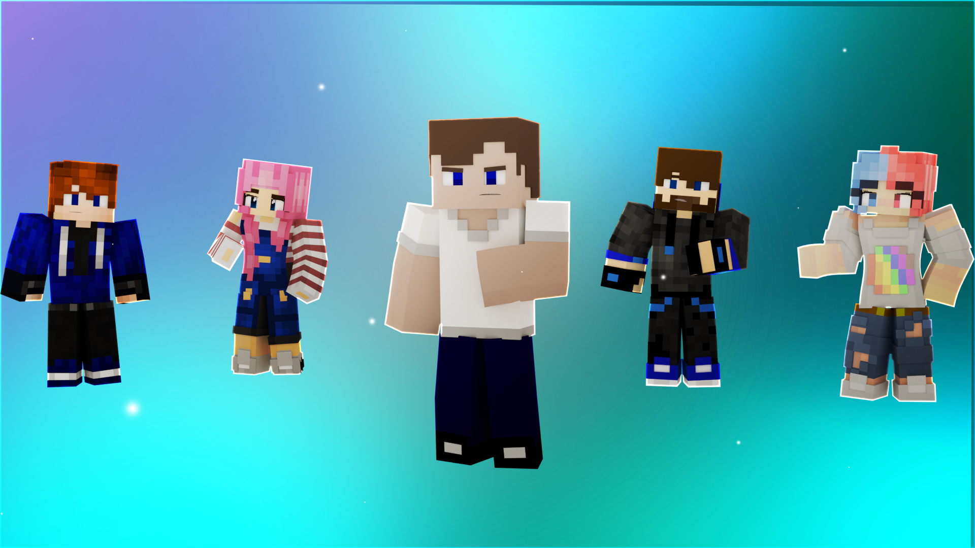 Minecraft Group Of Friends - HD Wallpaper 