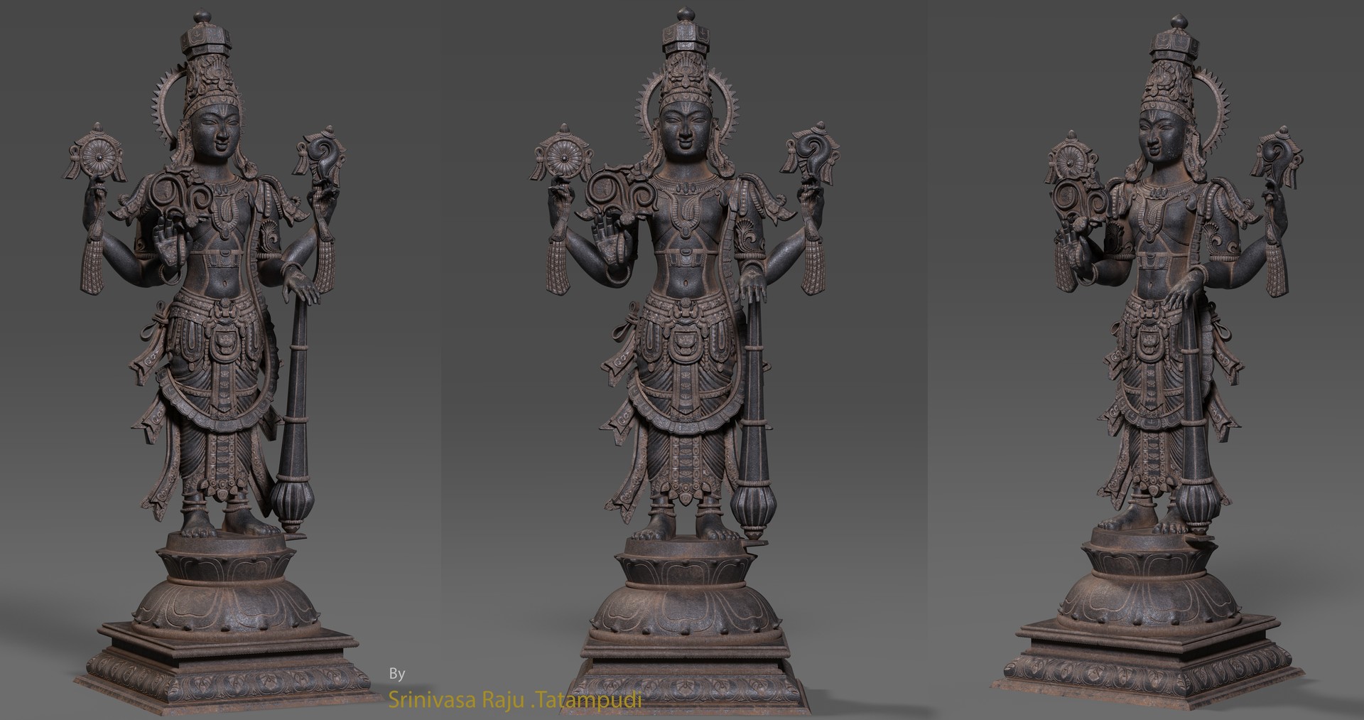 God Vishnu Statue 3d Model - HD Wallpaper 