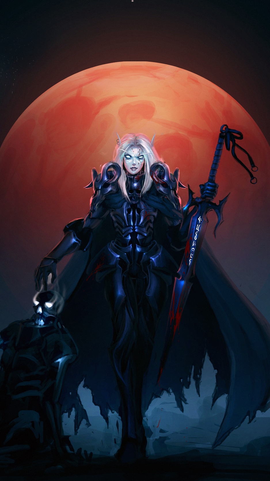 Wallpaper Warcraft, Girl, Moon, Warrior, Sword, Wow, - World Of Warcraft - HD Wallpaper 