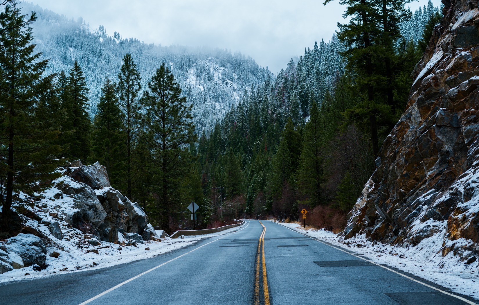 Road, Snow, Forest, Mountain, Rock, Winter - Ultra Hd Winter 4k - HD Wallpaper 