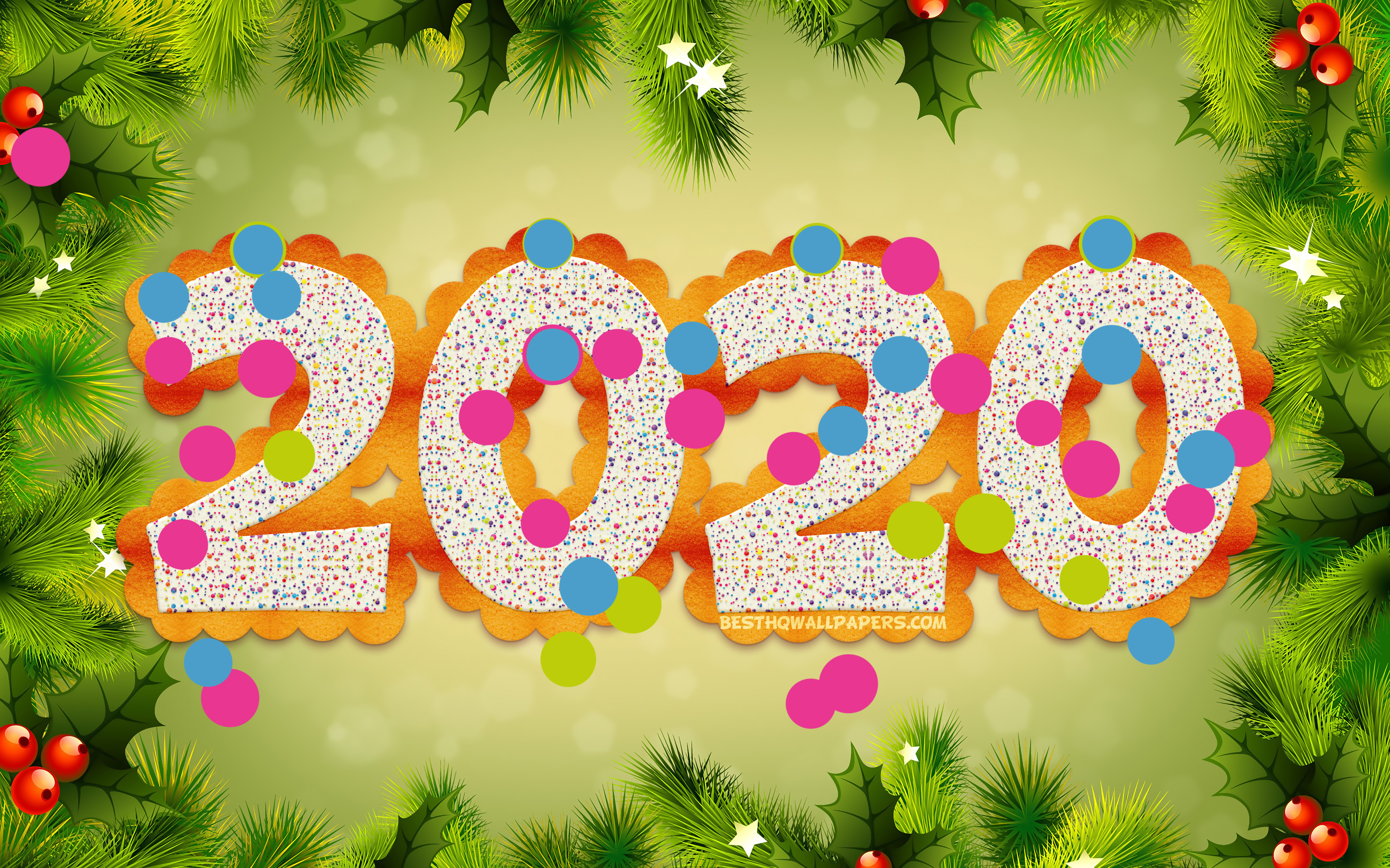 2020 Cookies Digits, 4k, Happy New Year 2020, Xmas - Illustration - HD Wallpaper 