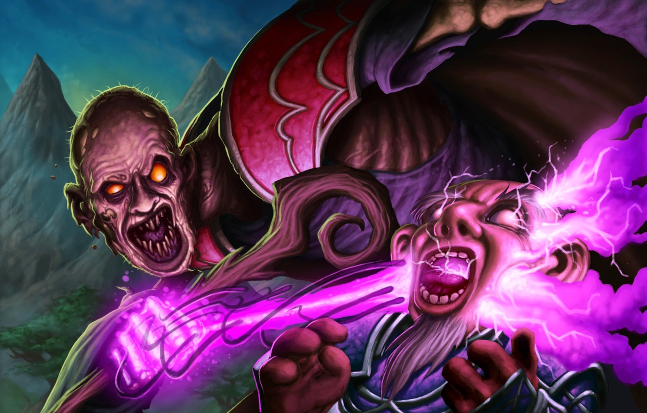 Photo Wallpaper Magic, Map, Art, Zombies, Wow, World - Hearthstone Mind Blast - HD Wallpaper 