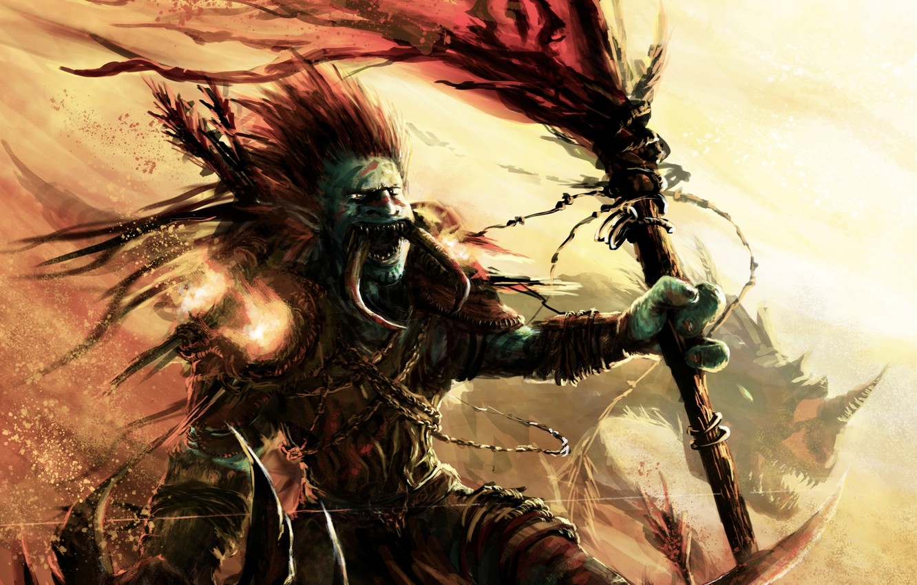 Photo Wallpaper Flag, Art, Beast, Wow, World Of Warcraft, - Wow Horde Banner Art - HD Wallpaper 