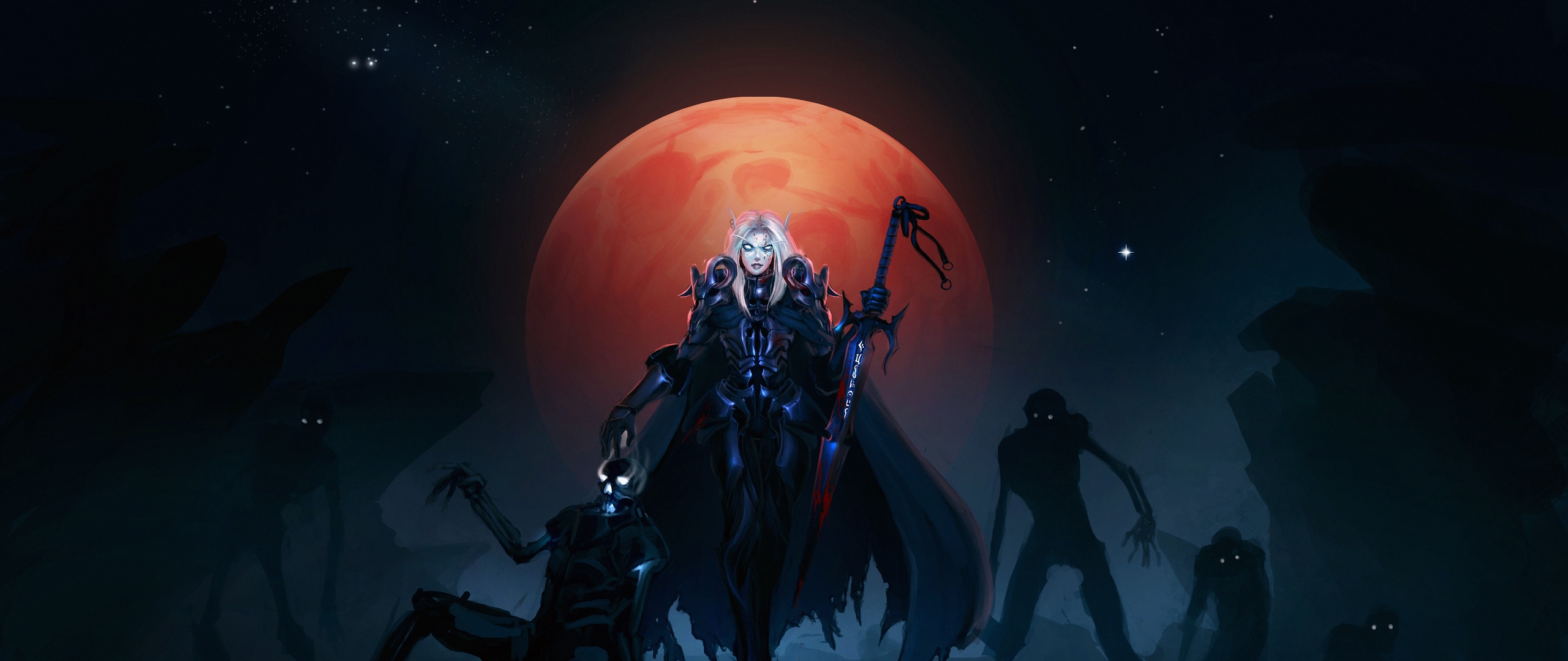 Wallpaper Warcraft, Girl, Moon, Warrior, Sword, Wow, - Death Knight Wallpaper Wow - HD Wallpaper 