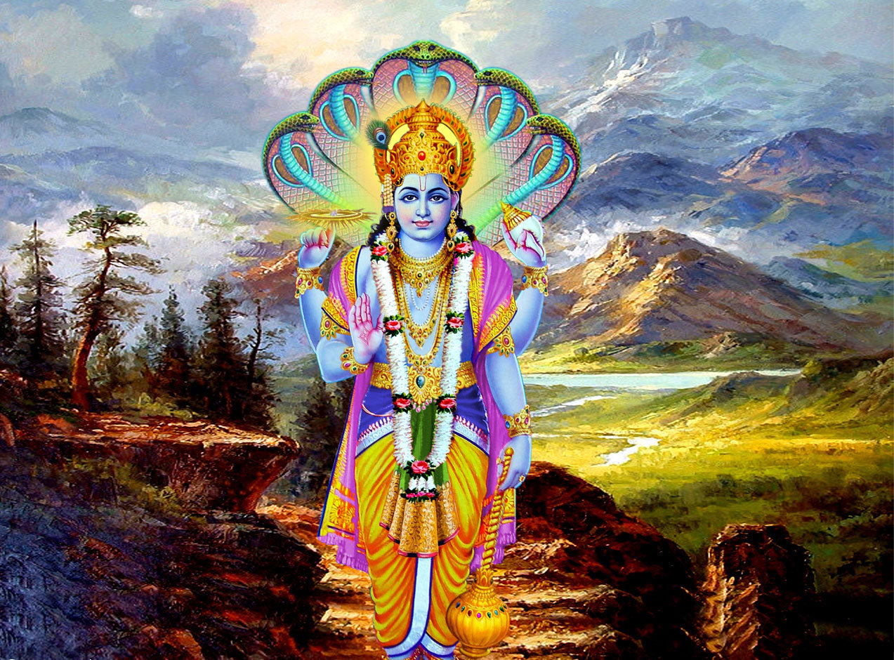 Lord Vishnu With Snake - HD Wallpaper 