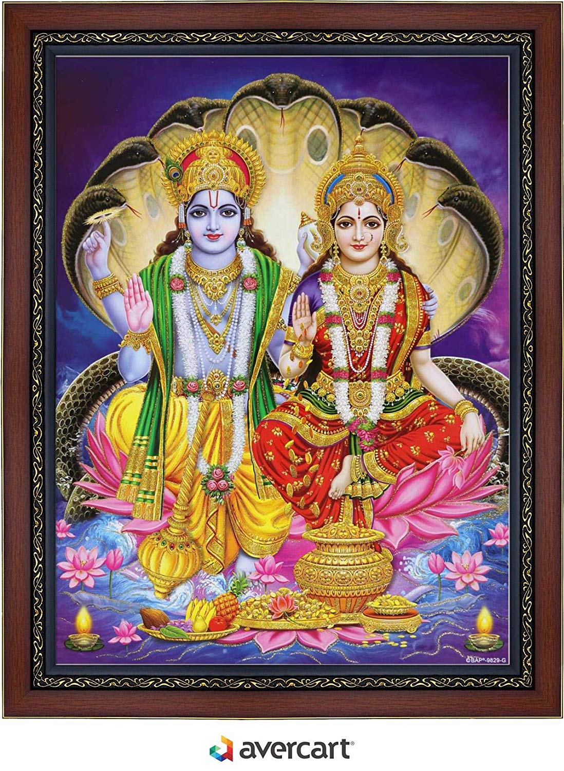 Avercart Lord Vishnu With Lakshmi Inch Poster With - Lord Vishnu And Goddess Laxmi - HD Wallpaper 