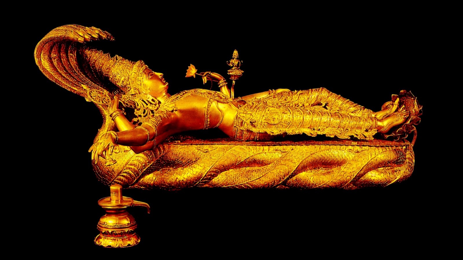 Gold Statue Of Lord Vishnu - Happy Anatha Padmanabha Vratha - HD Wallpaper 