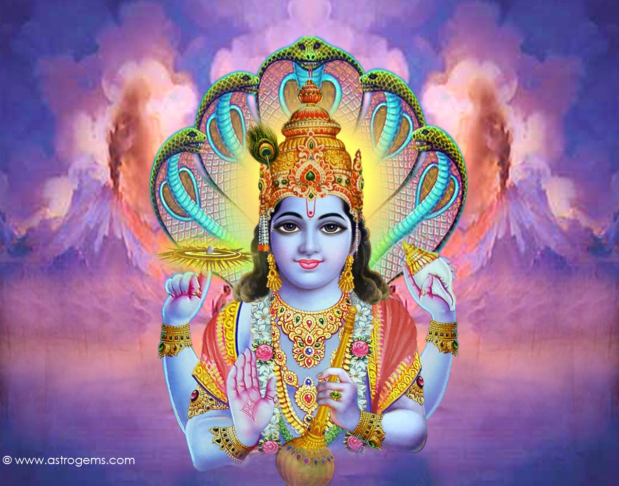 Lord Vishnu With Snake - HD Wallpaper 