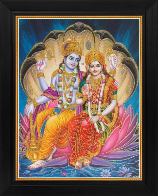 Lord Vishnu And Lakshmi Artwork - HD Wallpaper 