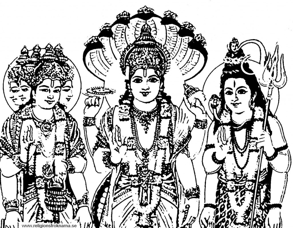 Free Coloring Pages Of Brahma Hindu God - Brahma Vishnu Mahesh Drawing - HD Wallpaper 