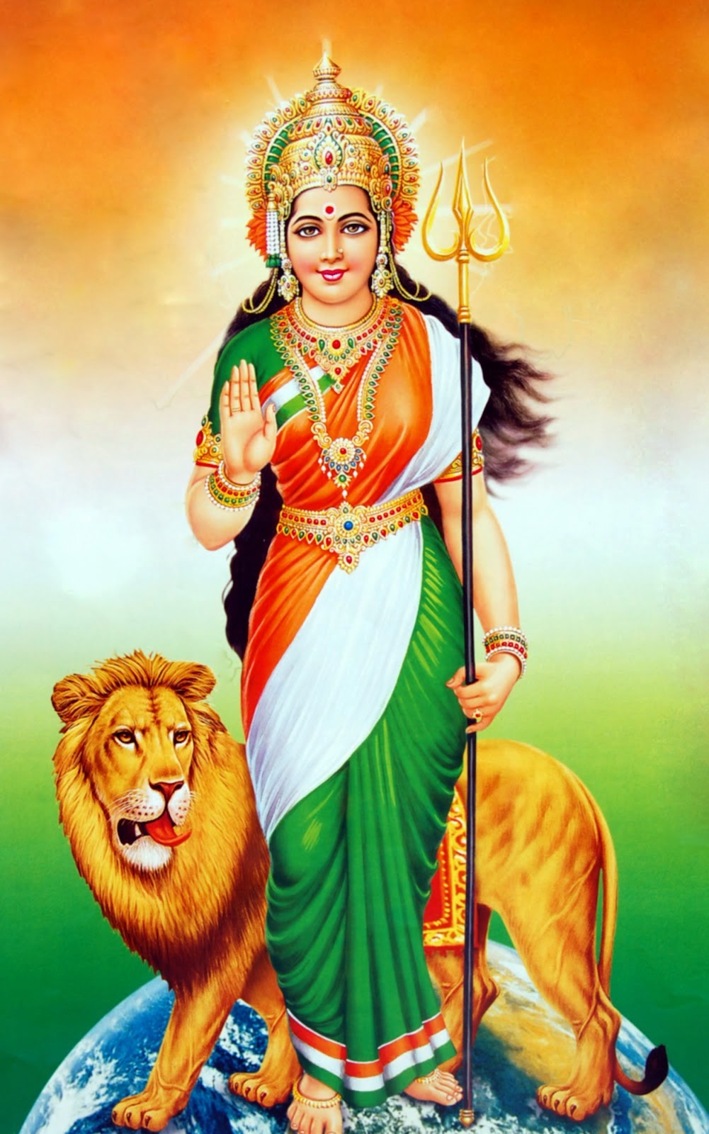 Bharat Mata With Flag - HD Wallpaper 