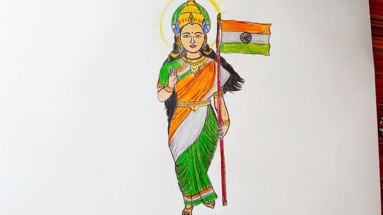 Bharat Mata Simple Drawing - HD Wallpaper 