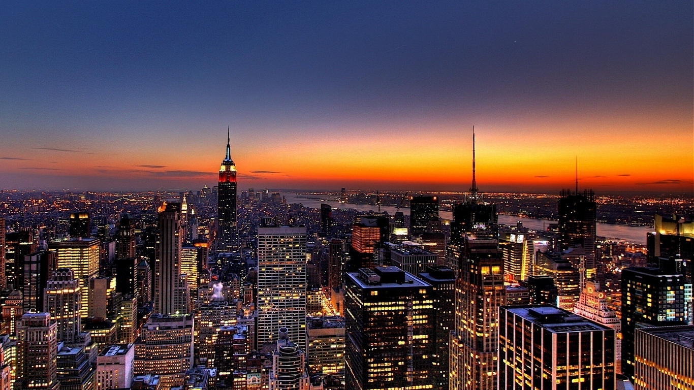 Wallpaper New York, Building, City, Skyscrapers, Evening - New York City Night Time - HD Wallpaper 