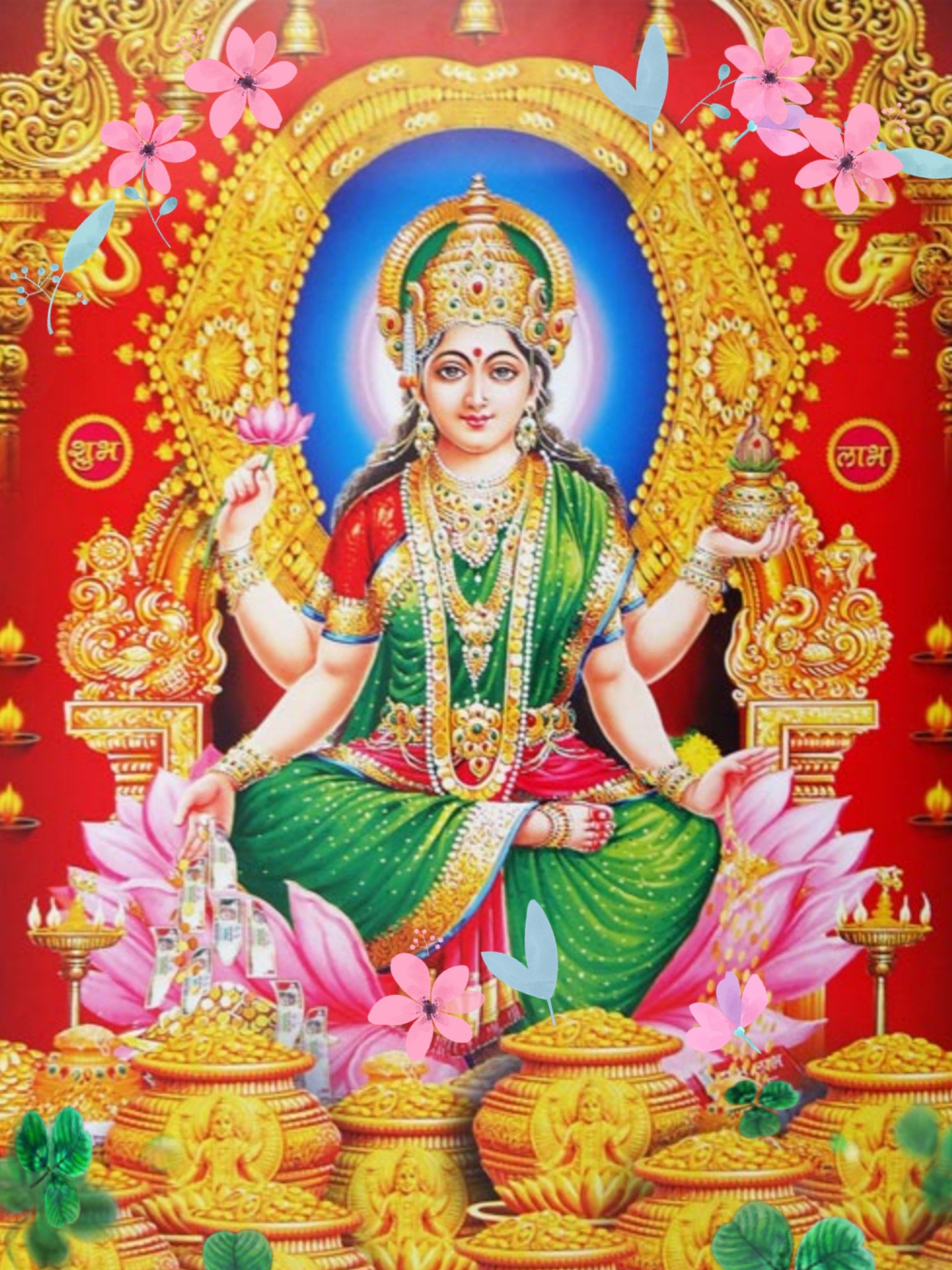 Goddess Lakshmi In Green Saree - 2172x2896 Wallpaper 
