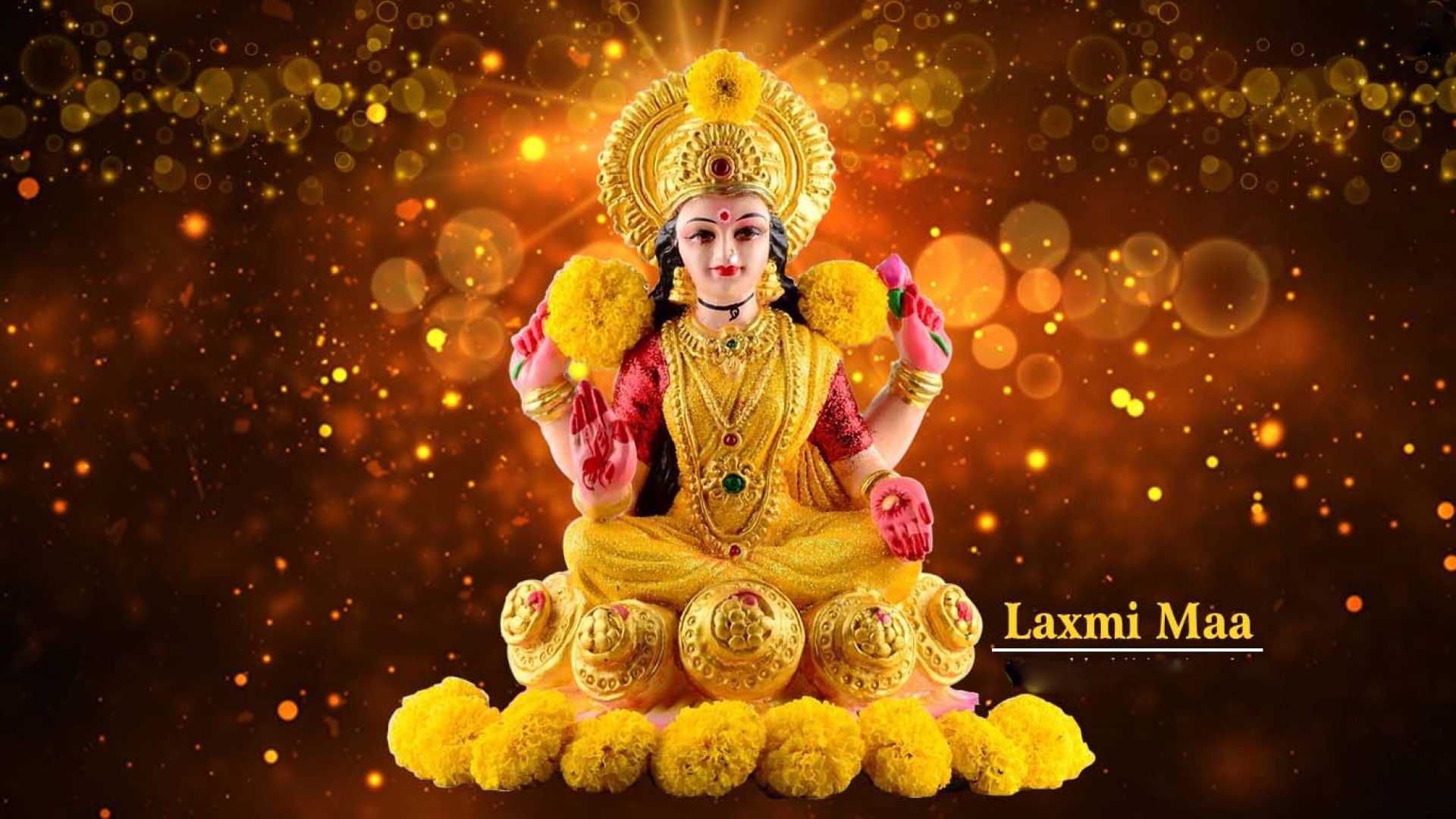 Lakshmi Devi With Gold - HD Wallpaper 