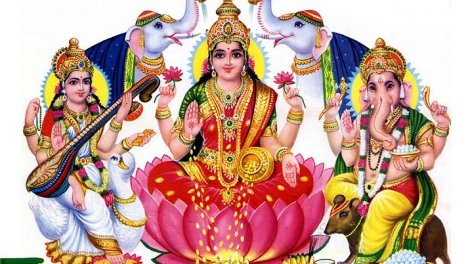 Lord Ganesha Goddess Lakshmi And Saraswati Hd Wallpapers - Laxmi Mata And Ganesh - HD Wallpaper 
