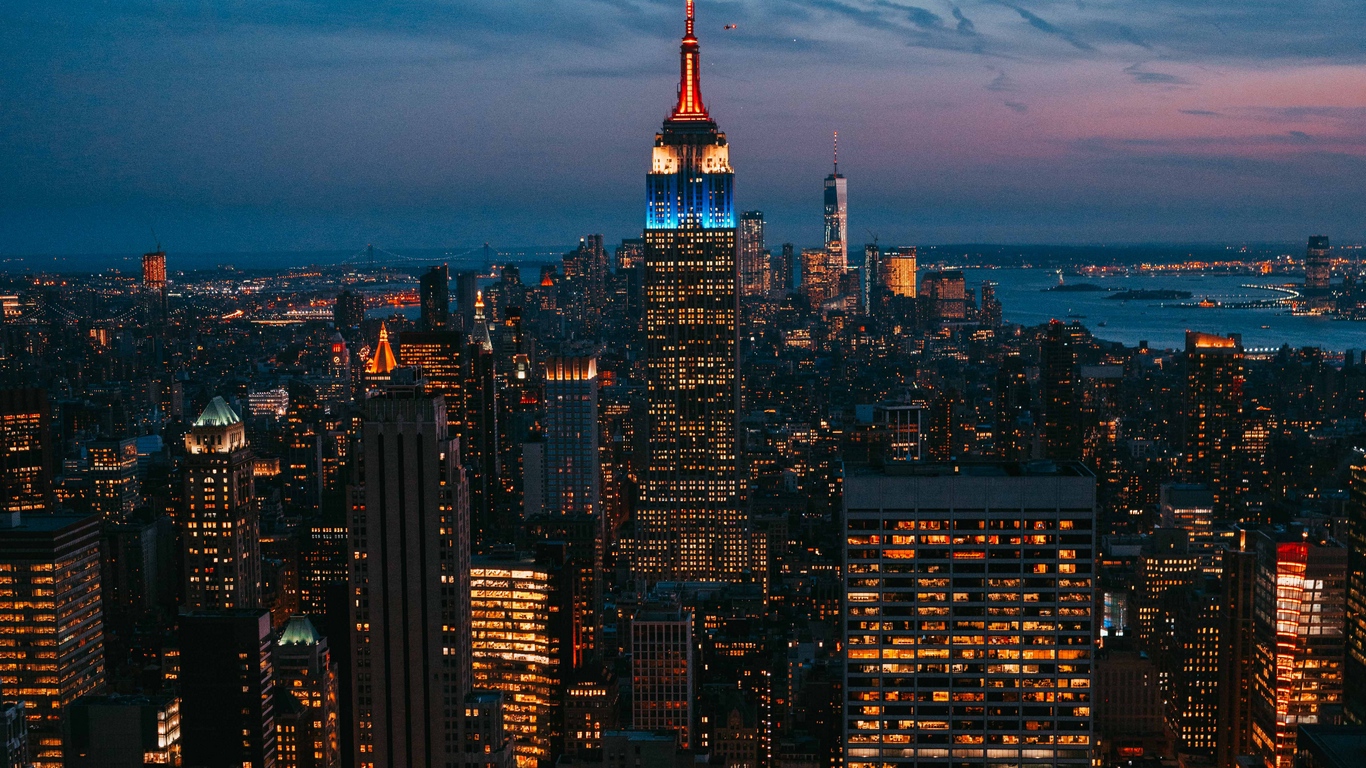 Wallpaper Night City, City Lights, Skyscraper, New - New York Lights Wallpaper  Hd - 1366x768 Wallpaper 