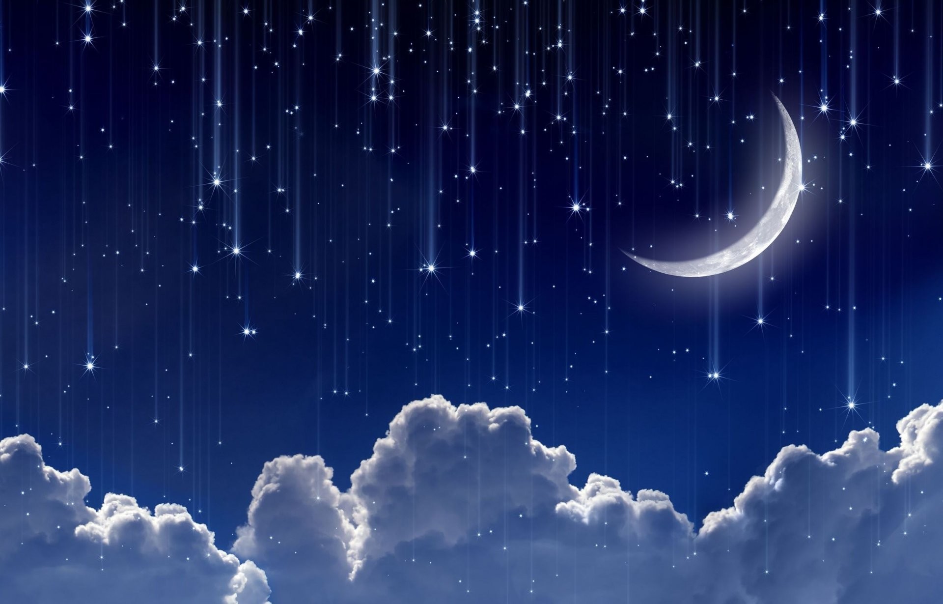 Photo Wallpaper The Sky, Space, Stars, Clouds, Night, - Stars And Moon Space - HD Wallpaper 