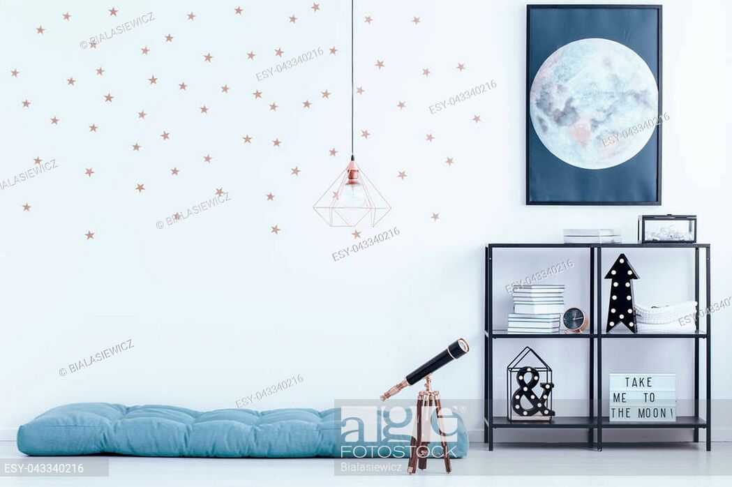 Simple Kid S Bedroom Interior With Star Wallpaper And - Decorating Wall Without Damaging - HD Wallpaper 