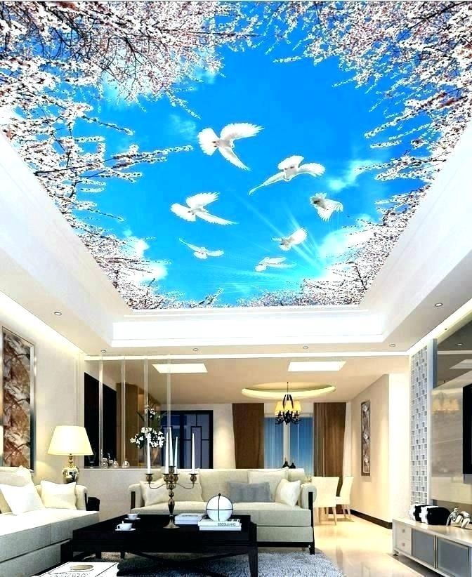 Living Room Wallpaper Ceiling Design - HD Wallpaper 