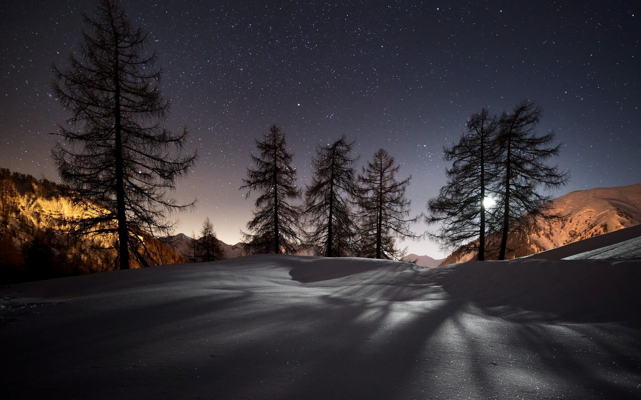 Beautiful Night Landscape Wallpaper - Night Winter Desktop Backgrounds - HD Wallpaper 