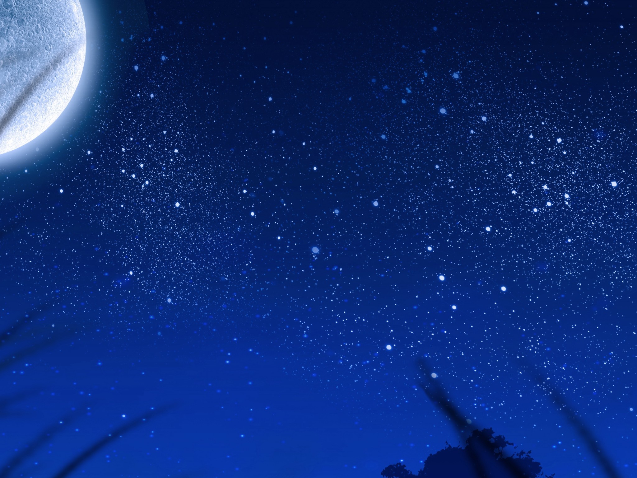 Big Moon, Stars, Plants, Night, Scenic - Star - HD Wallpaper 