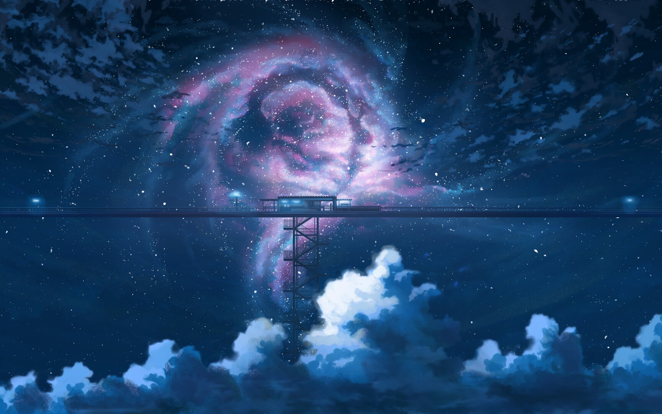 Anime, Night, Sky, Stars, Clouds, Scenery, 4k, - Aesthetic Anime Night Sky - HD Wallpaper 