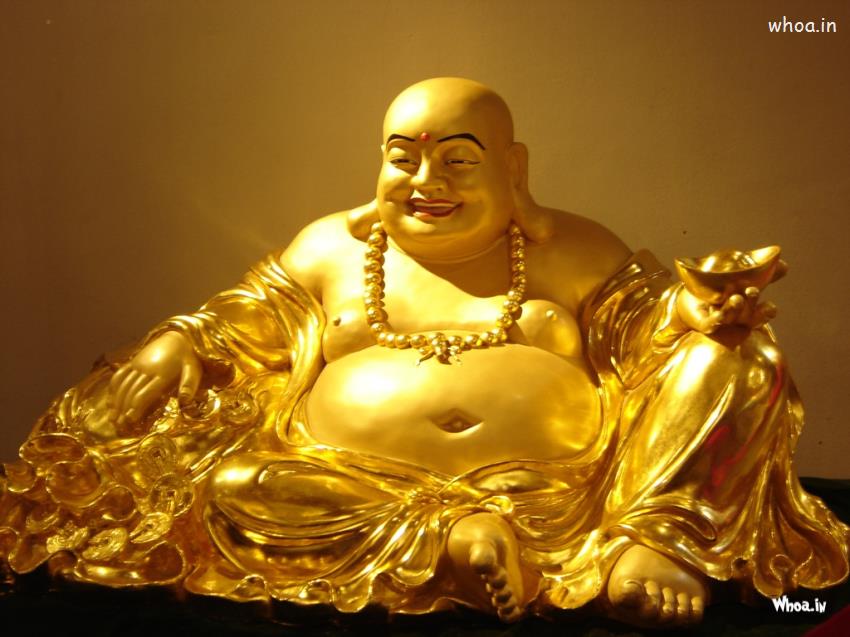 Laughing Buddha Golden Statue Hd Wallpaper - Laughing Buddha Images Hd - HD Wallpaper 