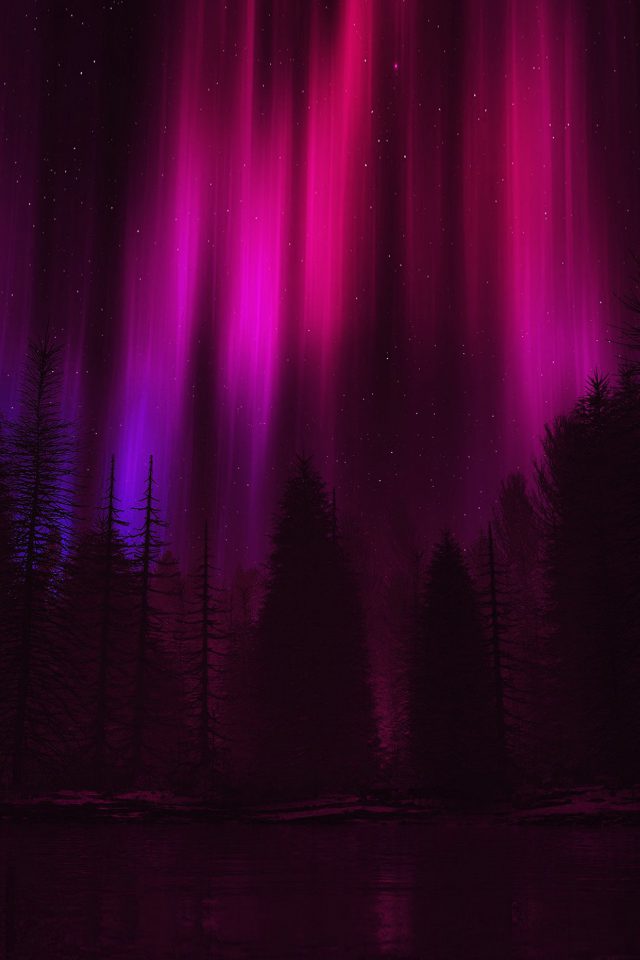 Aurora Night Sky Dark Red Nature Art Iphone Wallpaper - Aurora - HD Wallpaper 