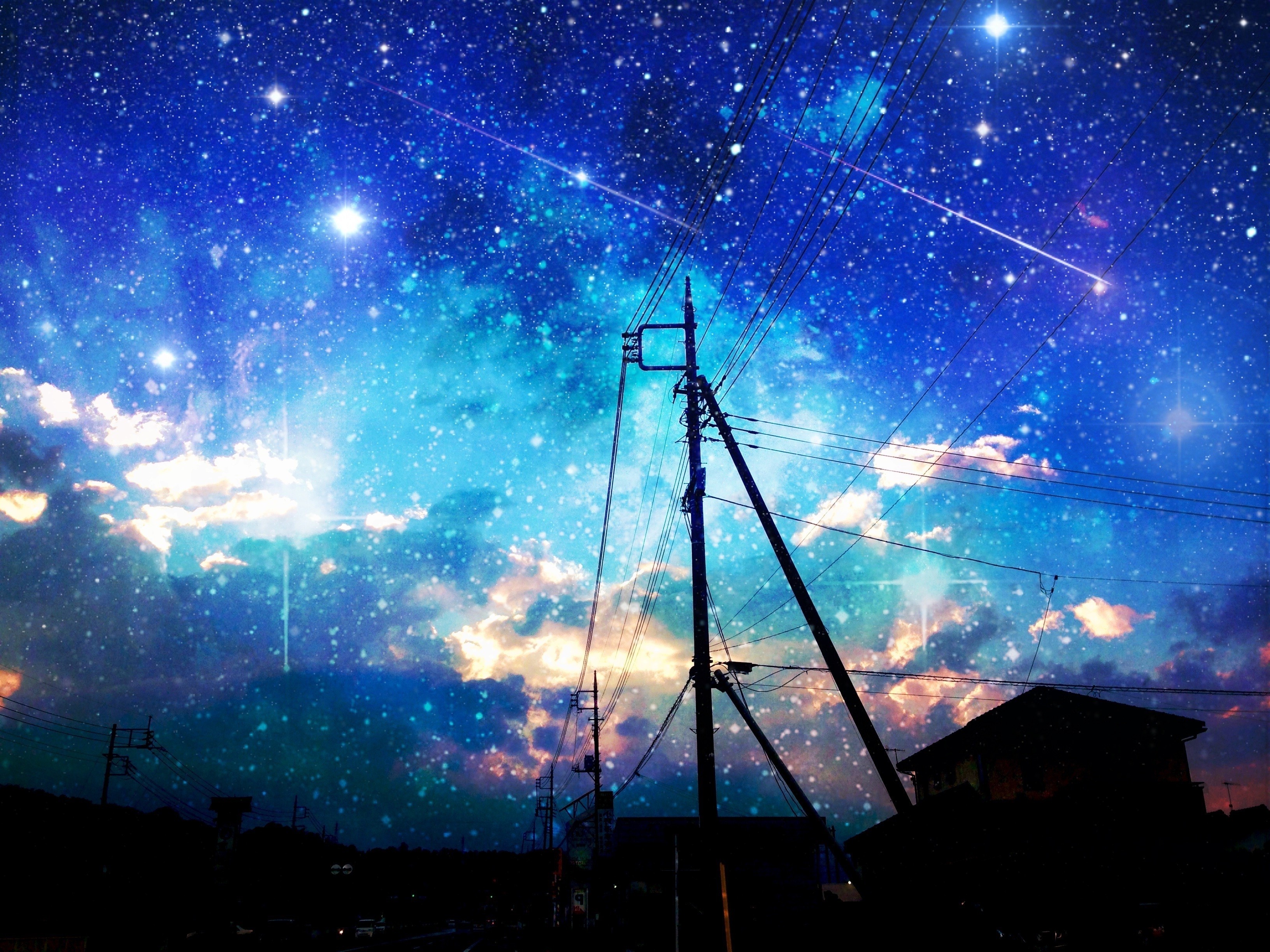Anime Landscape Stars - HD Wallpaper 