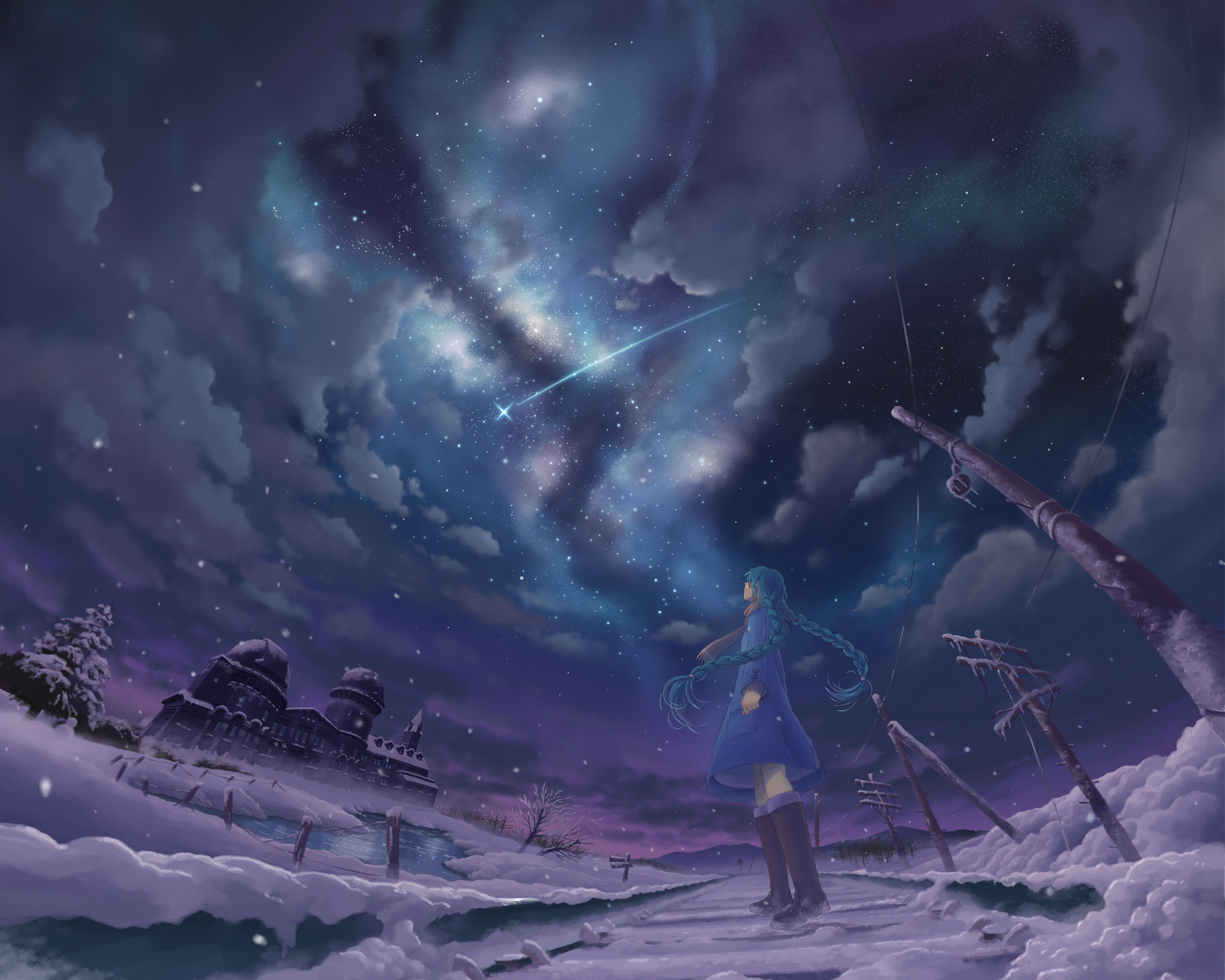 2500x2000, Wallpaper Anime Girls, Snow, Stars, Night, - Snow Anime Wallpaper 4k - HD Wallpaper 