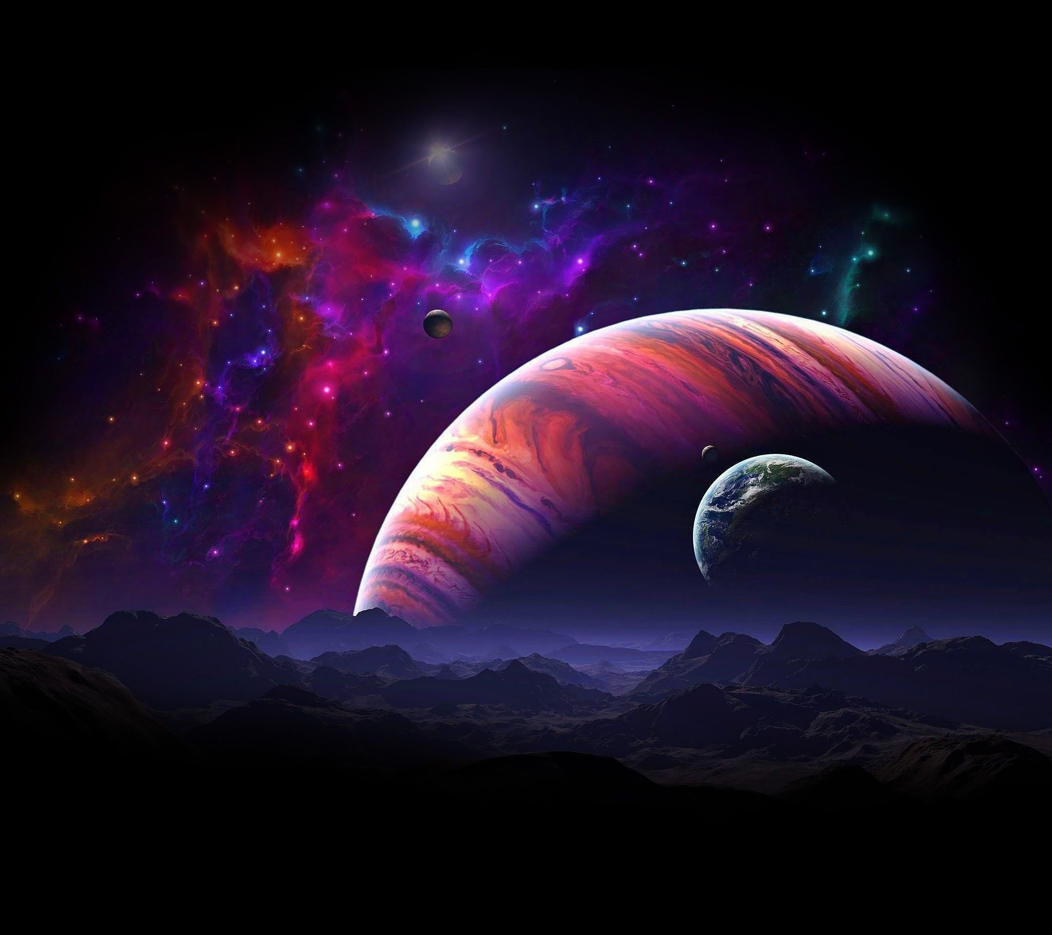 Hdq Cover Creative Space Mobile Pictures - Galaxy Background With Planets - HD Wallpaper 