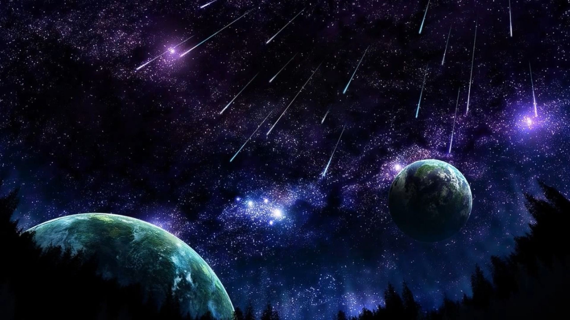 1920x1080, Shooting Stars Planets Wallpaper Free 
 - Planets And Shooting Stars - HD Wallpaper 