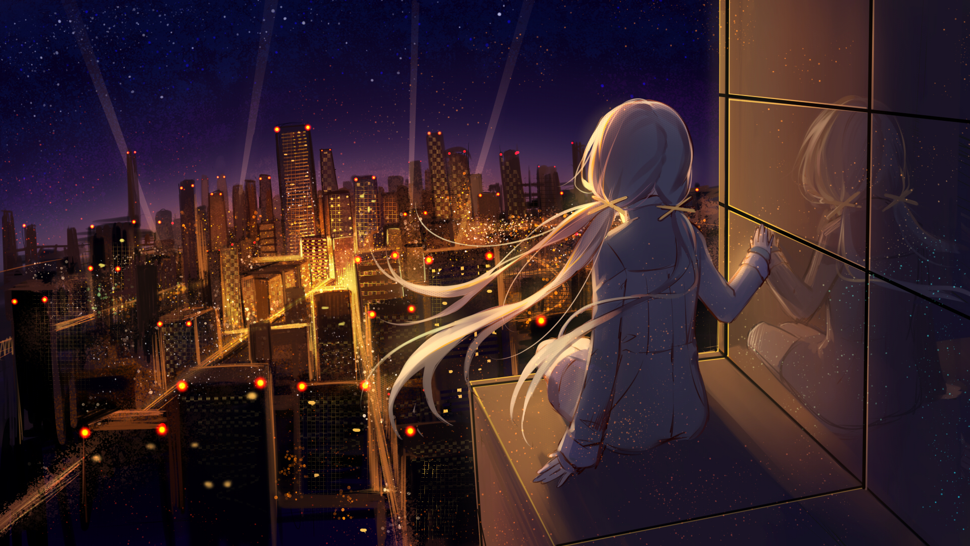 Anime Girl City Night - HD Wallpaper 