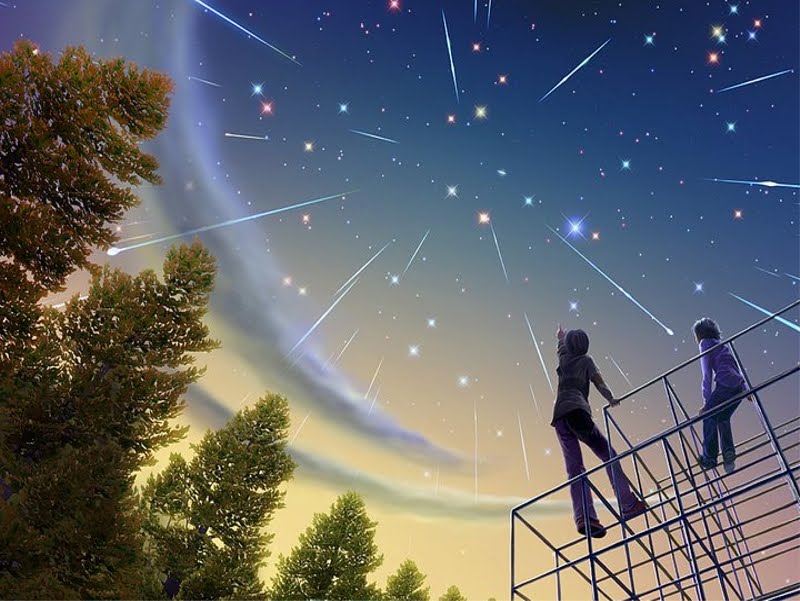 Seeing Rain Stars Starslight Sky At Night Anime Wallpaper - Anime Wallpaper Seeing Stars - HD Wallpaper 