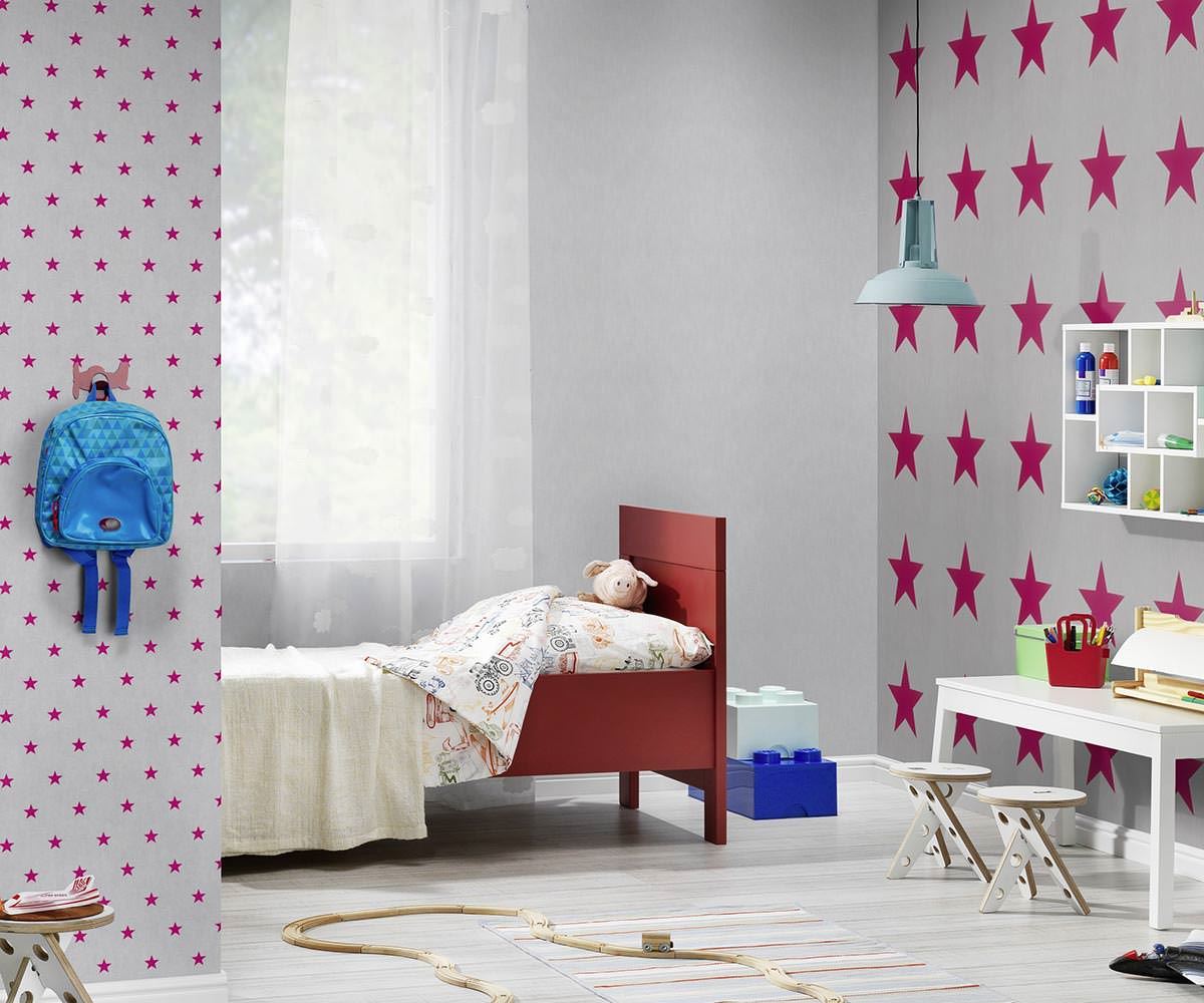 Rasch Grey Pink Star Wallpaper Stars Girls Children - 248111 - HD Wallpaper 