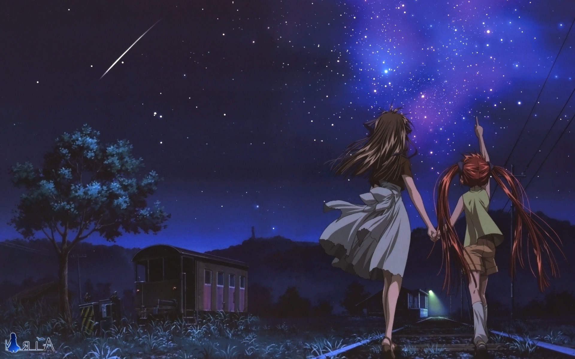 1920x1200, Anime Night Stars Shooting Stars Air Anime - Anime Night Wallpaper Hd - HD Wallpaper 