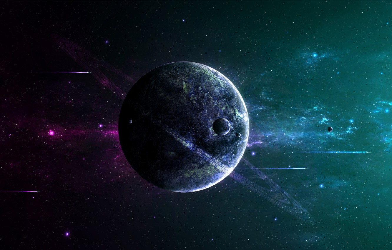 Photo Wallpaper Dark, Star, Night, Planet, Space Ships, - Planet In Space Sci Fi - HD Wallpaper 