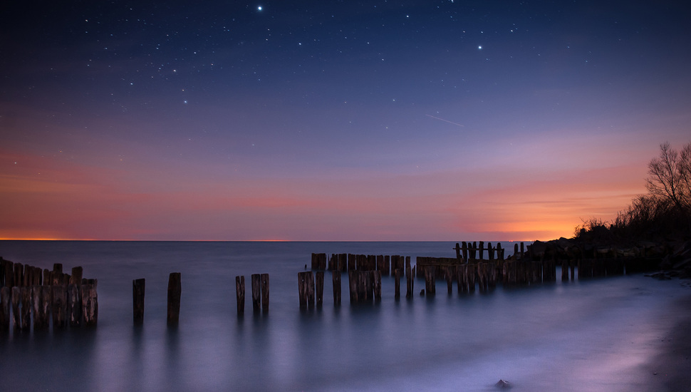 Sea, The Sky, Constellation, Surface, Night, Stars - Blue Hour Night Sky - HD Wallpaper 